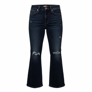 Express Cropped Stretch Dark Wash Distressed Women's Flared Jeans